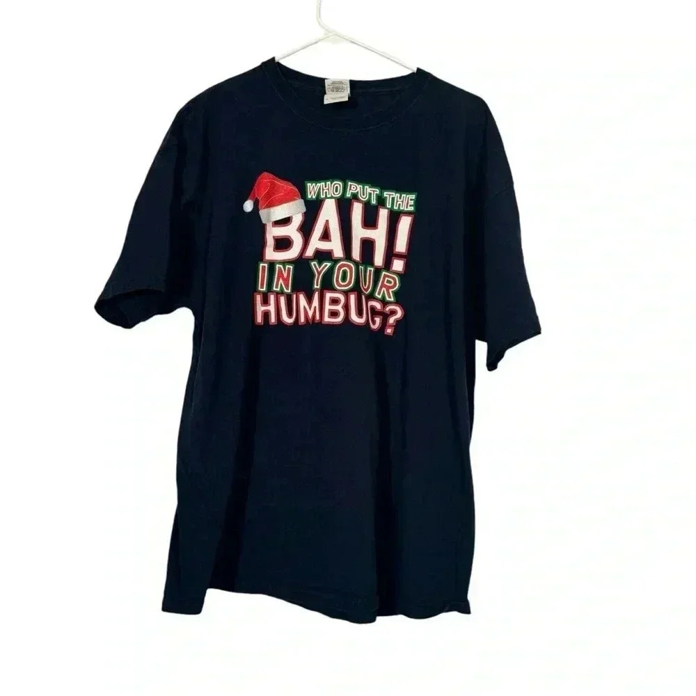 Gildan XL Short Sleeve Crew Neck Cotton Holiday Shirt Christmas Bah Humbug